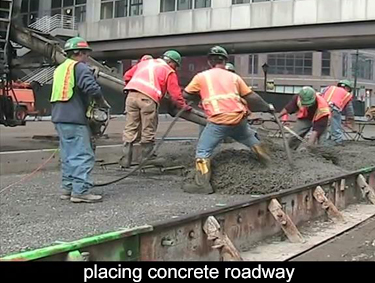 When the concrete is deposited, it's placed directly over the cradle of dowels